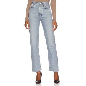 Agolde High Rise  90's Pinch Light Wash Straight Leg Jeans Distressed Hem 23